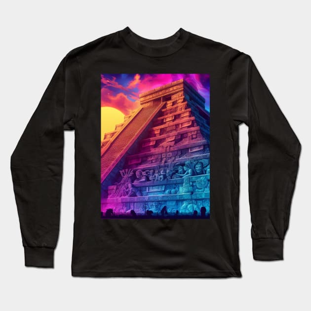 Mystical Echoes: Maya Art Revived in Vibrant Illustrations Long Sleeve T-Shirt by insaneLEDP